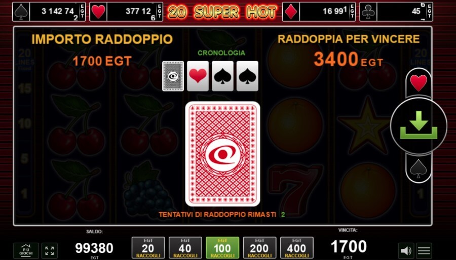 20 Super Hot slot funzione Raddoppio