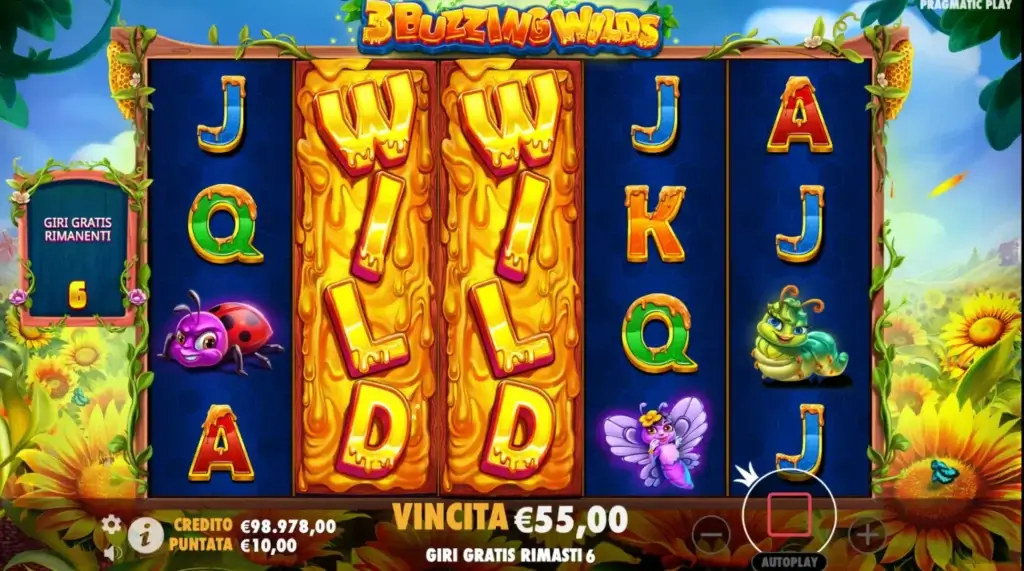 Modalità Wild estesi della slot 3 Buzzing Wilds