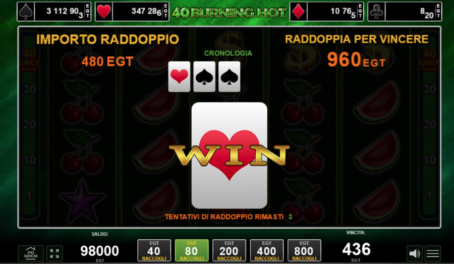 Animazioni slot 40 Burning Hot