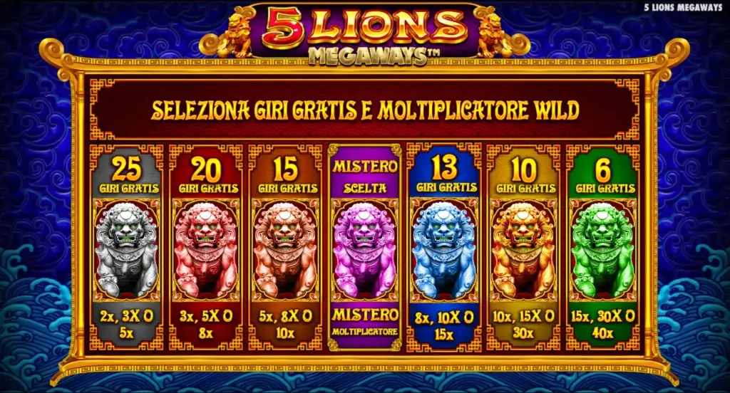 Modalità dei free spin disponibili nella slot 5 Lions Megaways