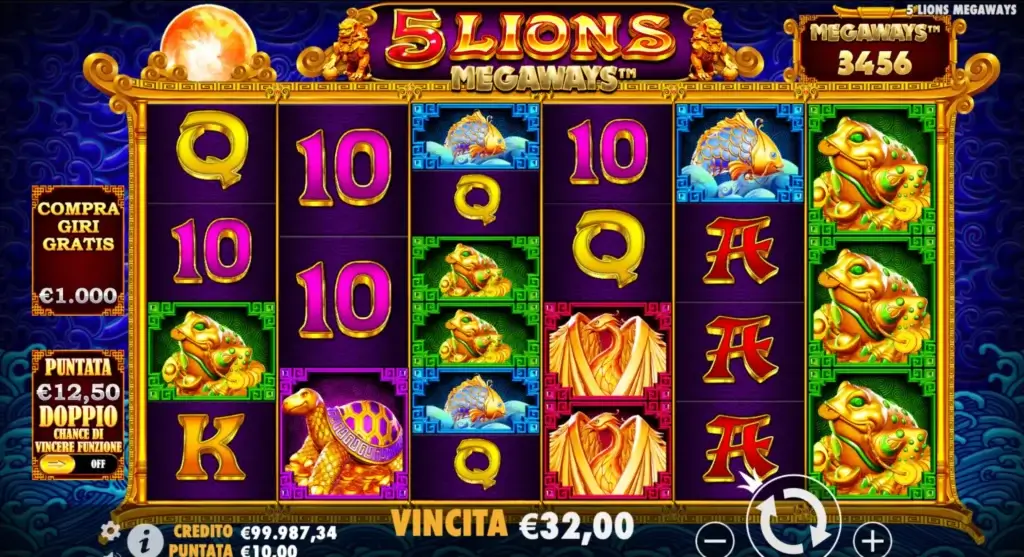 Giocata sui rulli della slot 5 Lions Megaways