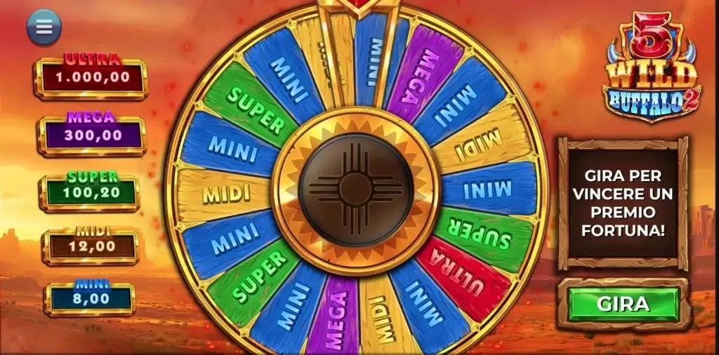 Slot digitale 5 Wild Buffalo 2: ruota bonus speciale