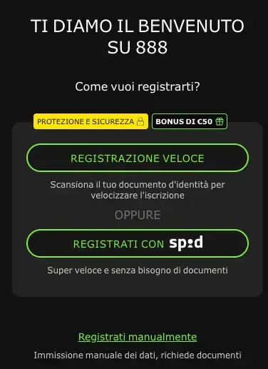 Procedura di apertura conto: 888 casinò