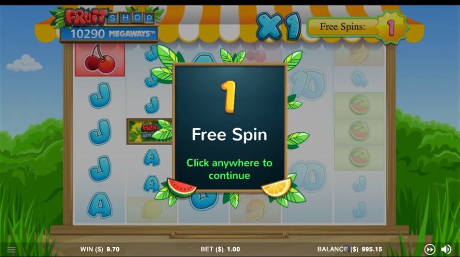 Schermata di ottenimento di 1 free spin