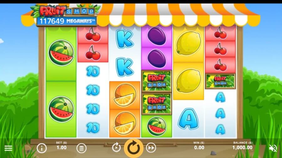 Schermata di gioco principale di Fruit Shop Megaways