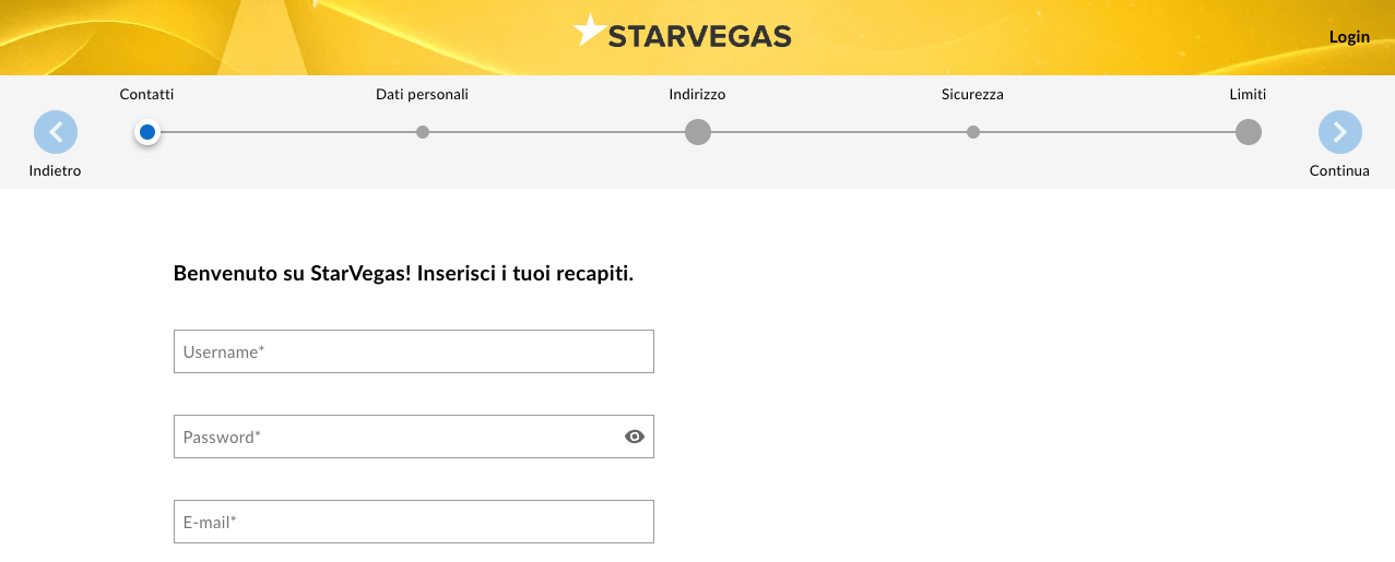 Registrazione StarVegas