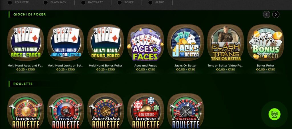 Roulette video poker altri giochi 888 Casino lobby