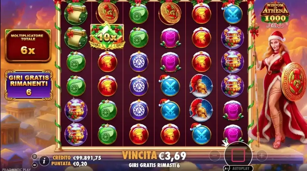 La funzione dei Super Giri nella slot digitale Wisdom of Athena 1000 Xmas