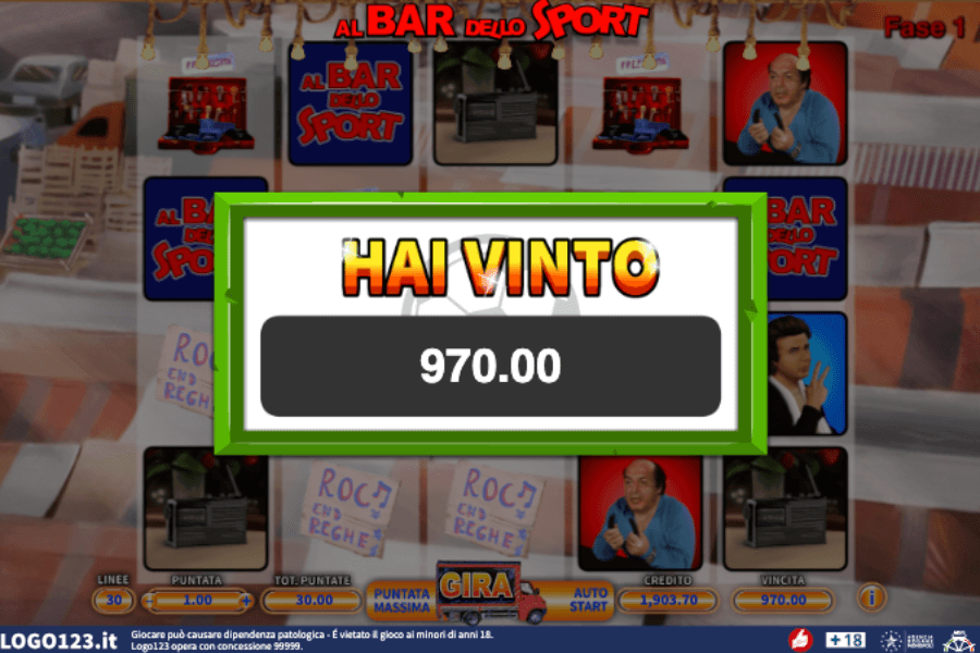 Schermata "Hai Vinto" nella slot Al Bar Dello Sport