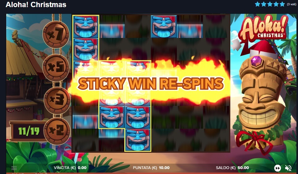 Sulla Aloha! Christmas slot online, si sono attivati gli Sticky Win Re-Spins.