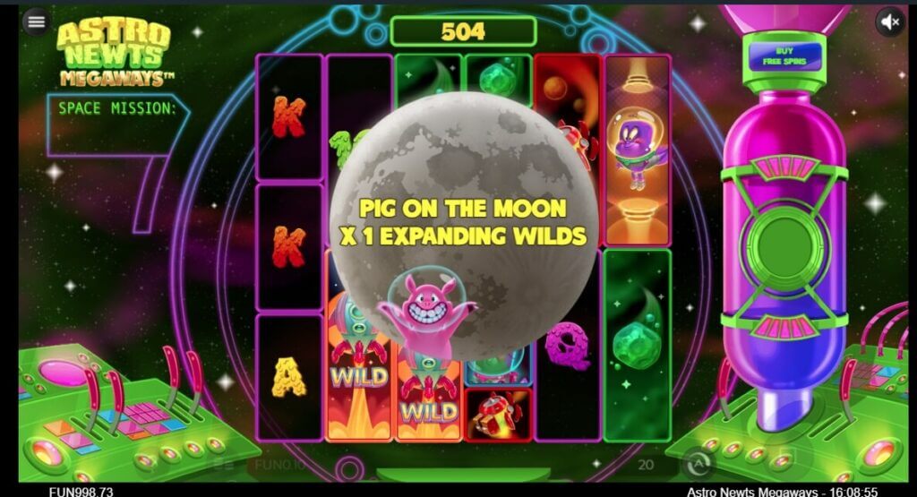 Il simbolo Pig on the Moon è appena arrivato a espandere Wild, sulla slot Astro Newts Megaways. 