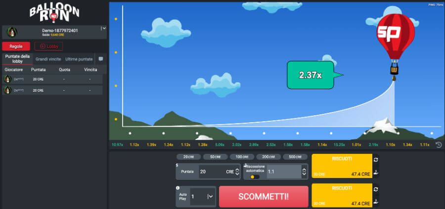 Schermata di gioco di Balloon Run