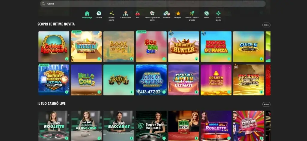 Homepage di bet365 casinò