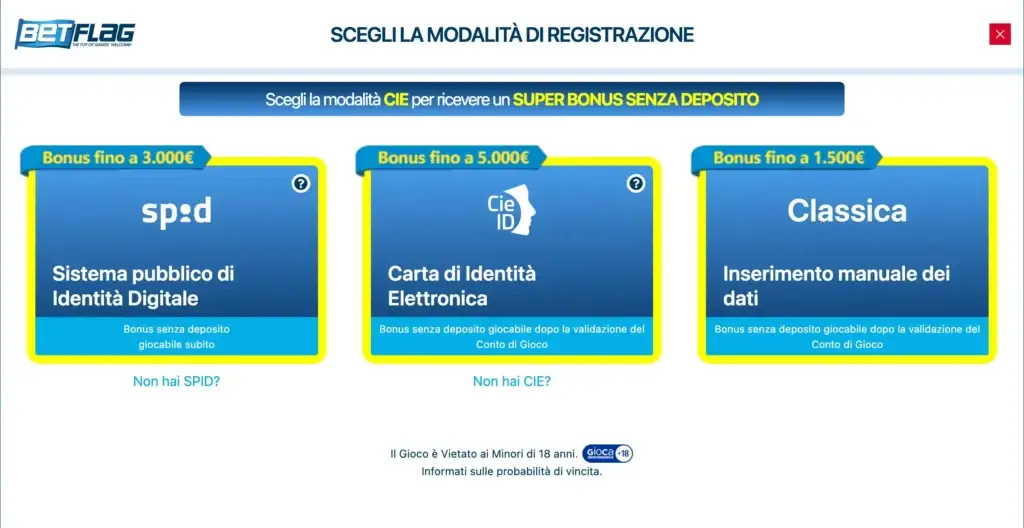 Modalità di registrazione account su BetFlag