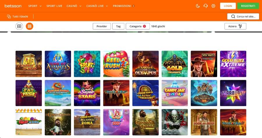 Lista giochi di Betsson