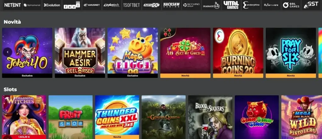 Giochi di slot con provider su Bgame casino