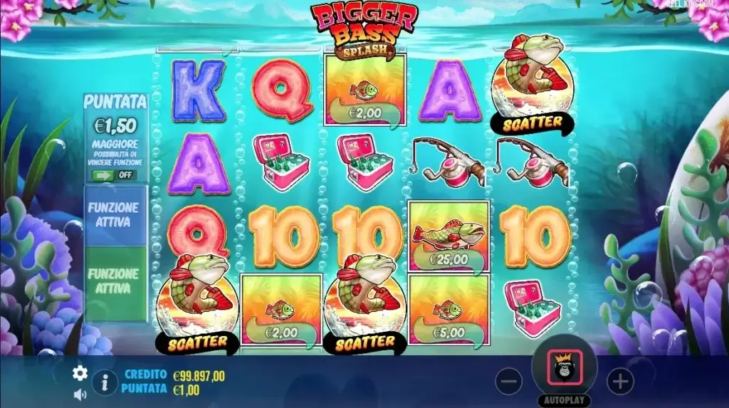 Schermata di gioco: slot Bigger Bass Splash