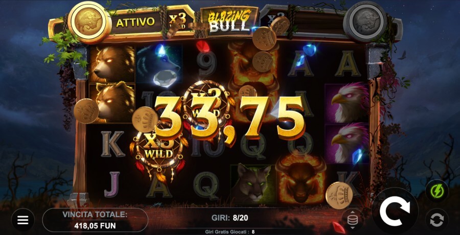 Vincita con funzione Hyperbonus della slot Blazing Bull