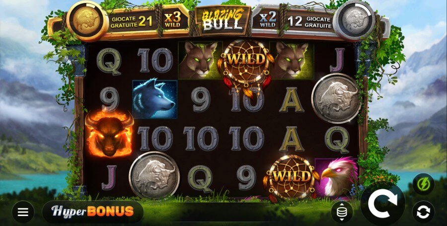 Schermata di gioco base di Blazing Bull slot machine