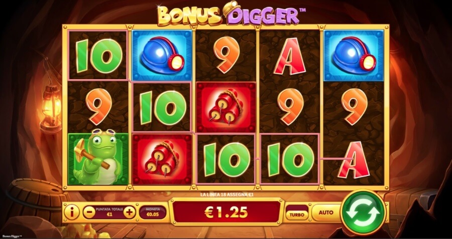 Schermata gioco di slot Bonus Digger