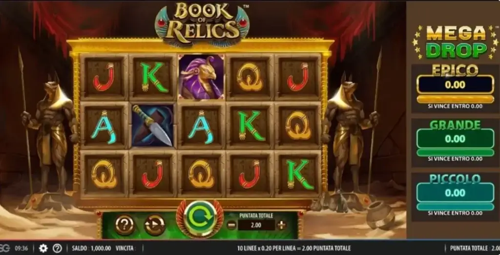 Schermata slot Book of Relics Mega Drop