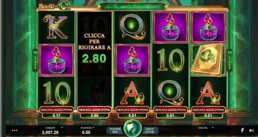 La funzione di re spin/giocata aggiuntiva sulla video slot online Book of Oz.