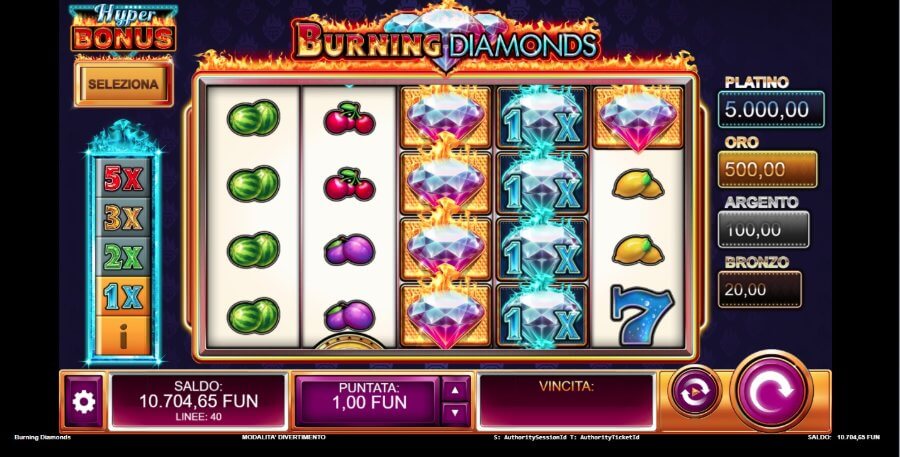 Rulli della slot Burning Diamonds