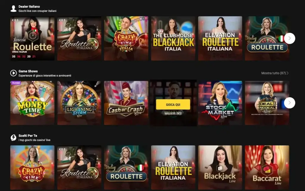 Catalogo live games su Bwin.it