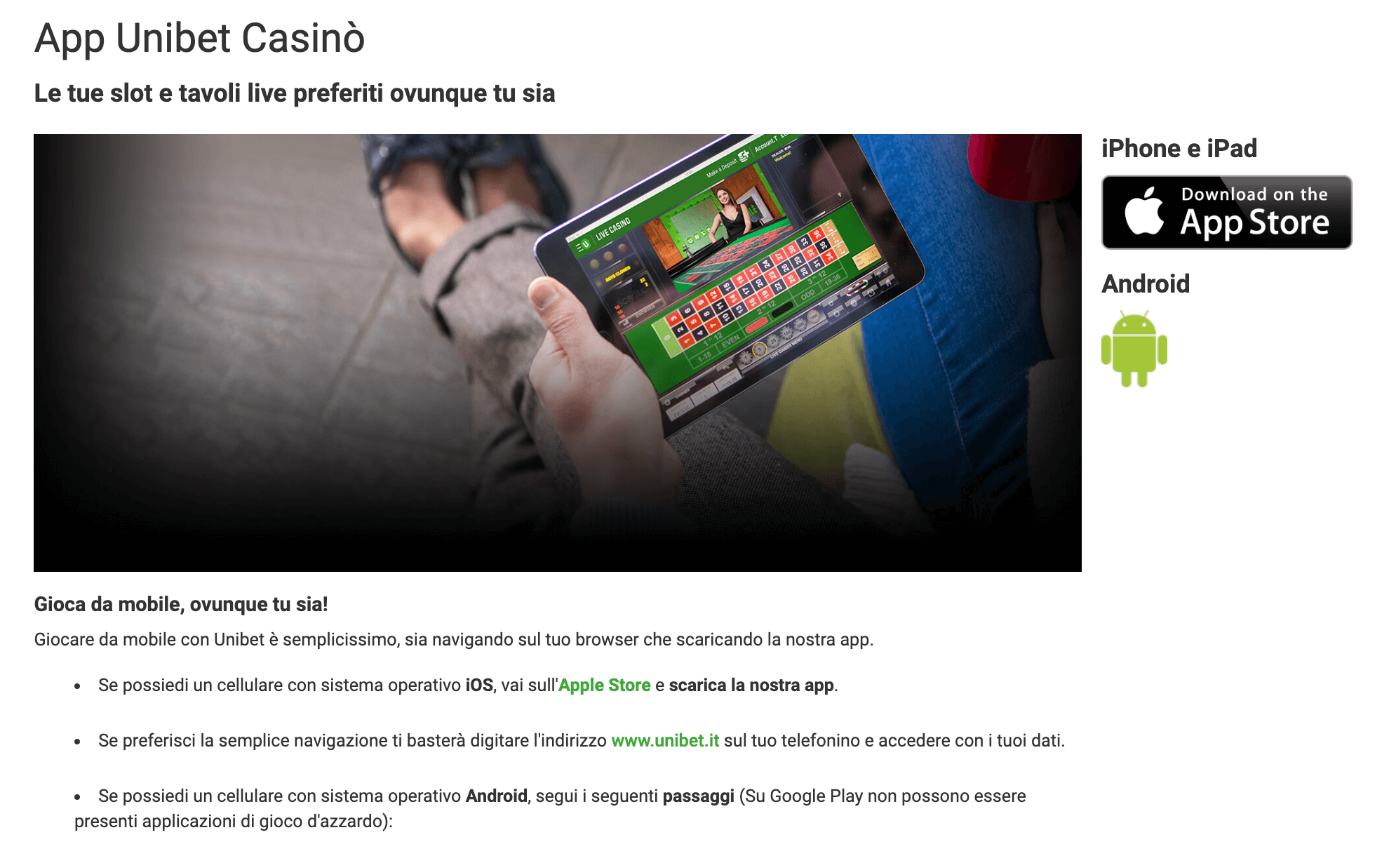 L'Unibet App per il casino live disponibile su mobile 