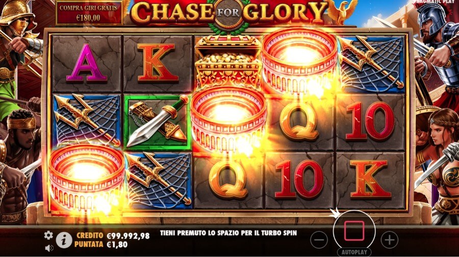 Schermata di gioco della slot Chase for Glory