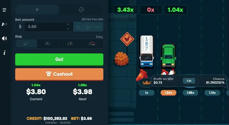 La funzione Cashout nel crash game Chicken+