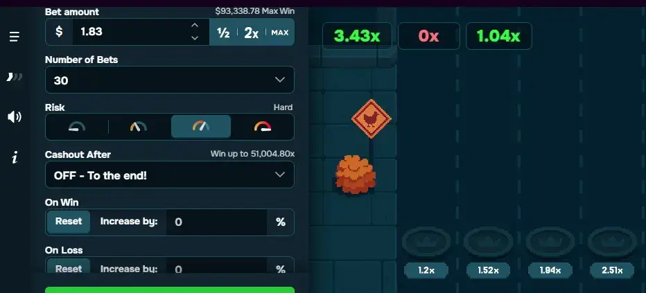 Chicken+, le impostazioni del gioco automatico