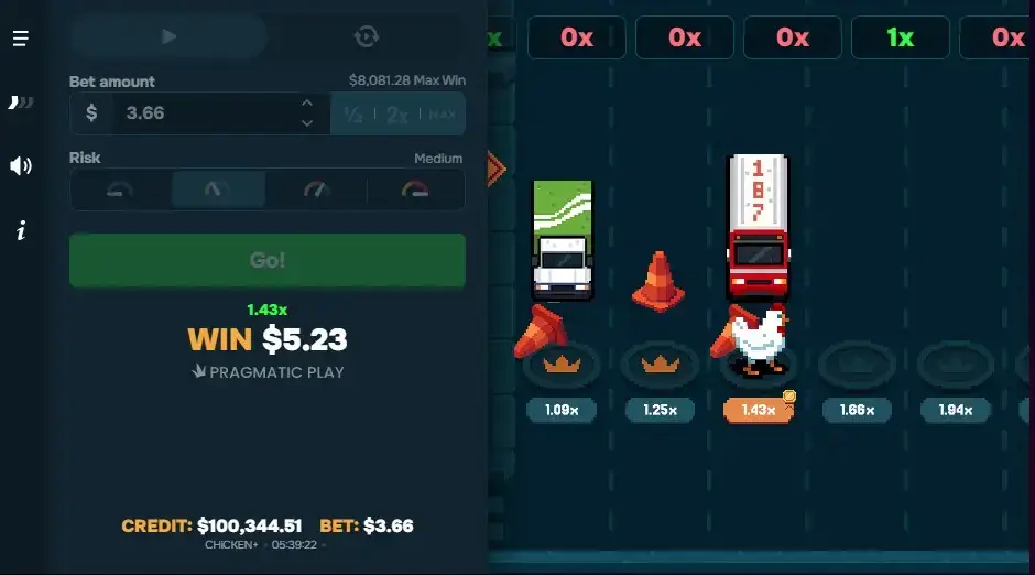 Vincita nel crash game Chicken+