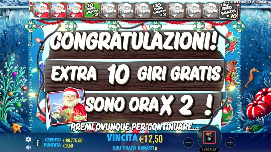 Ottenimento free spin nella slot Christmas Big Bass Bonanza