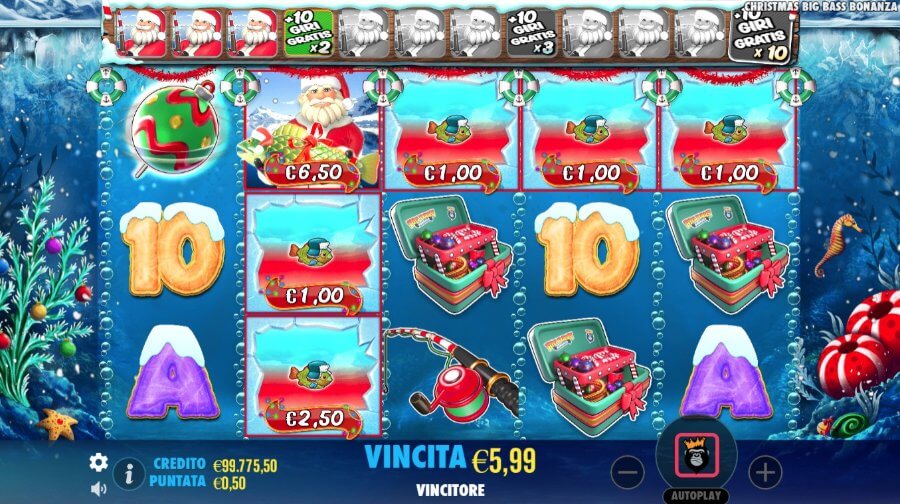 Slot online Christmas Big Bass Bonanza: schermata di gioco