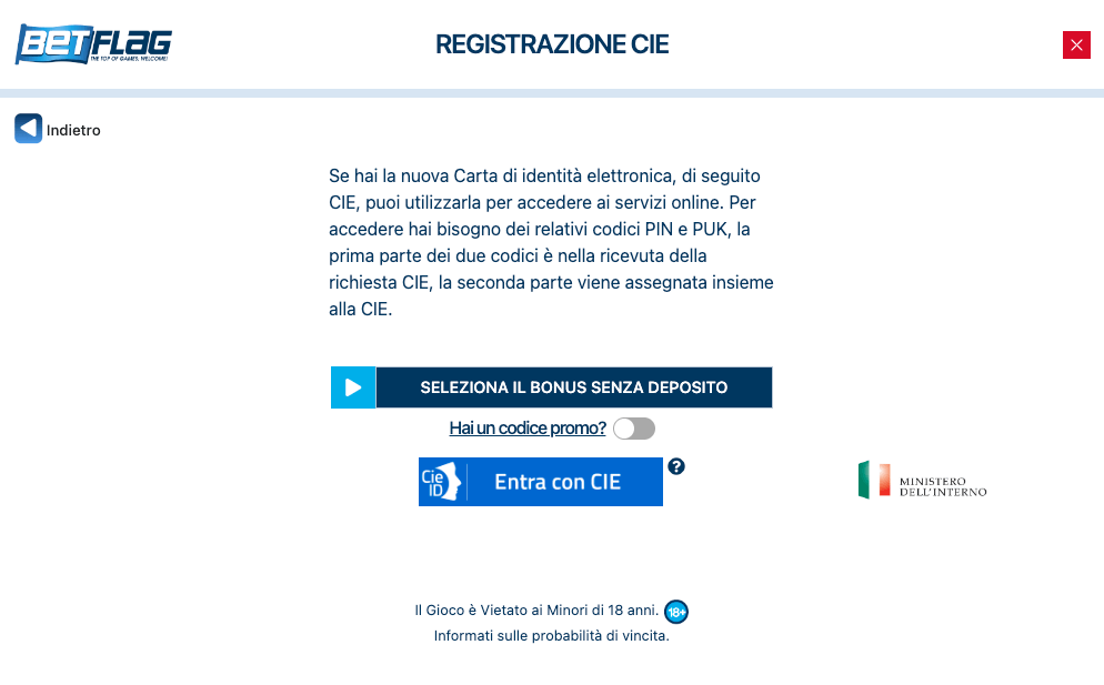 Registrazione con CIE su casinò
