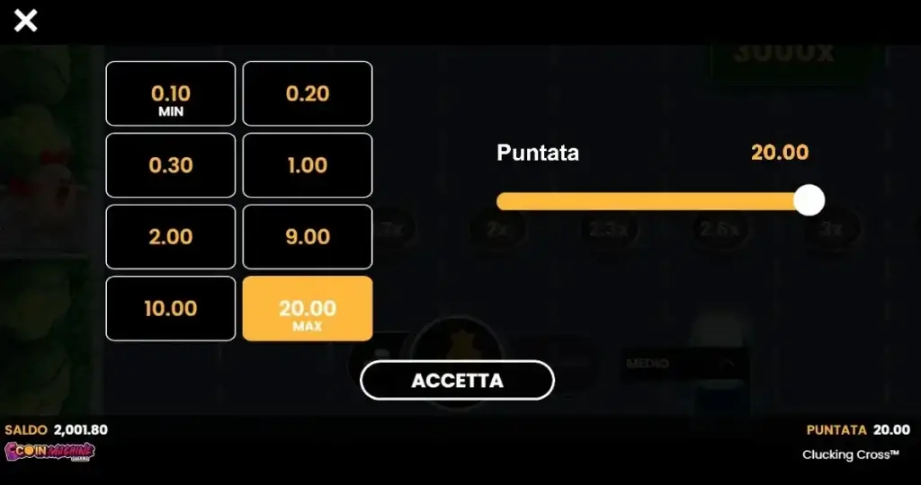 La scommessa massima nel crash game Clucking Cross