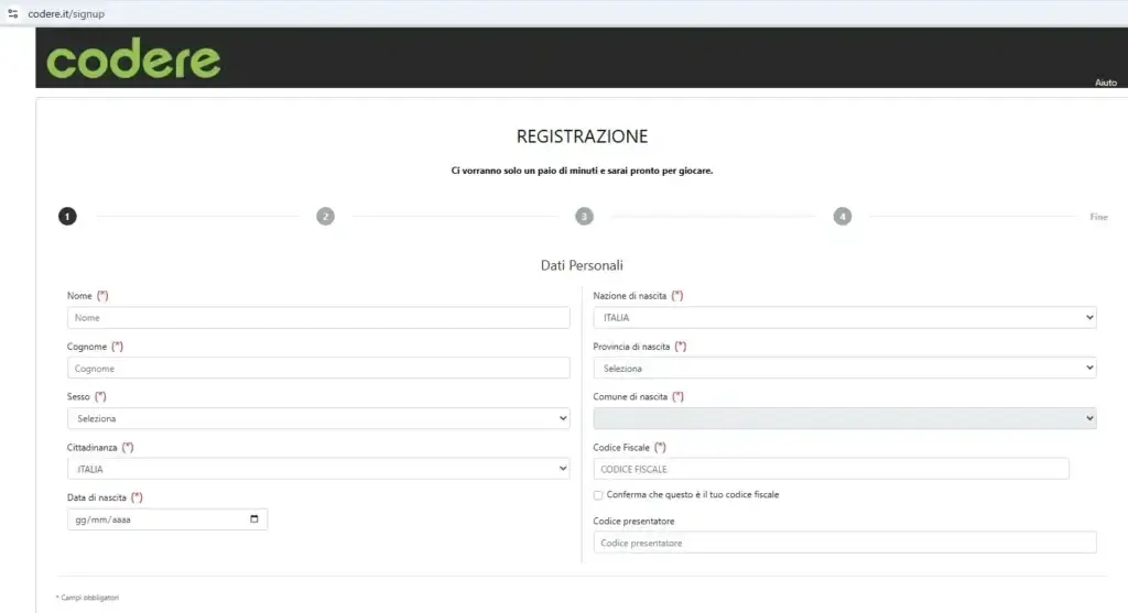 Registrazione su Codere Casinò