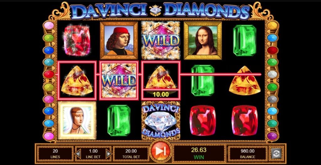 I simboli Wild aiutano a vincere di più nella slot Da Vinci Diamonds.