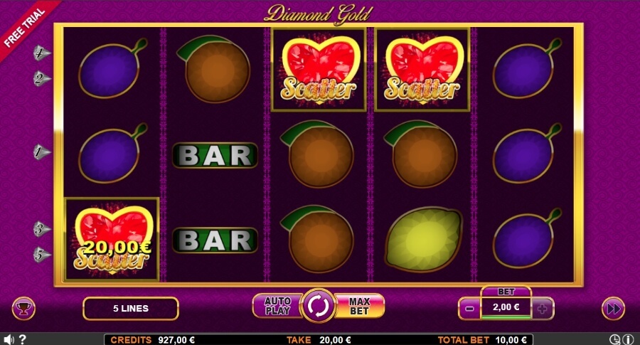 Gameplay e Scatter Diamond Gold slot