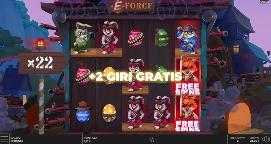 E-Force video slot - Bonus Free Spin con moltiplicatore