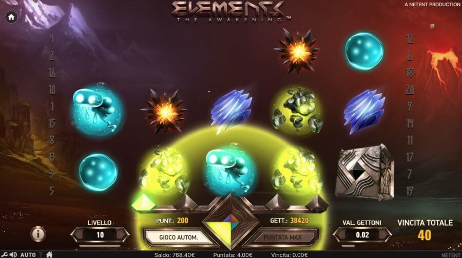 Schermata di gioco della slot Elements: The Awakening