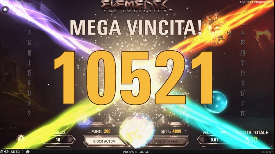 Mega vincita da 10.521 alla slot Elements: The Awakening