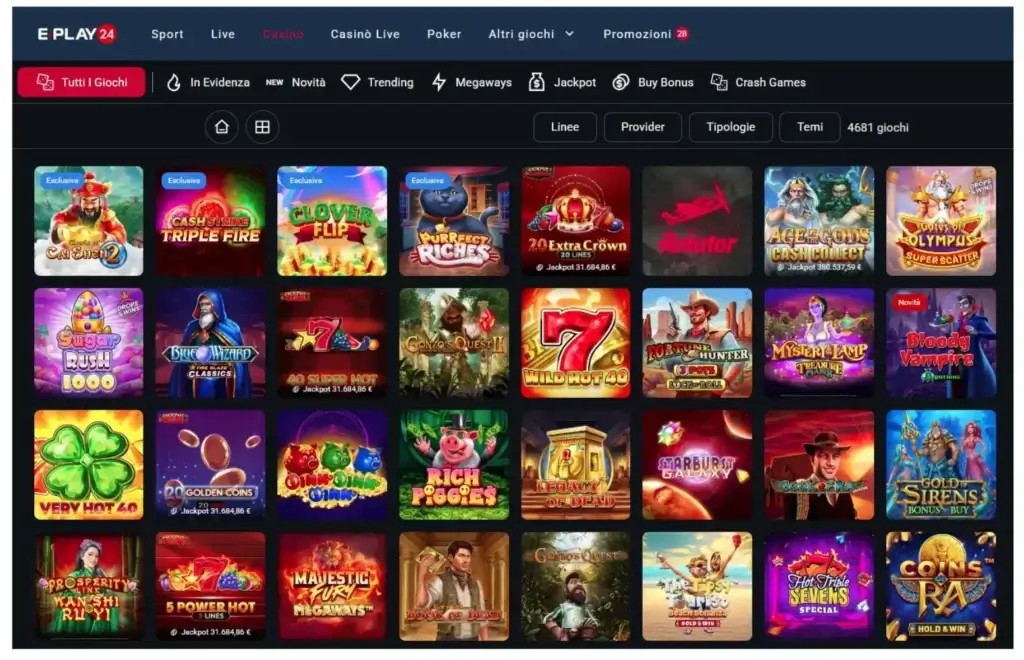 Panoramica dei giochi da casinò di Eplay24