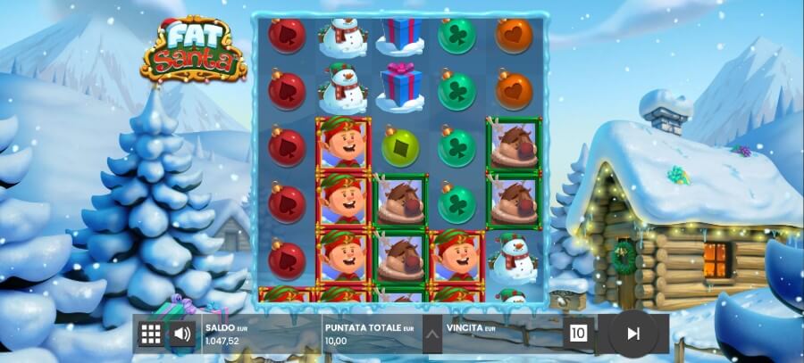 Schermata di gioco iniziale della slot Fat Santa