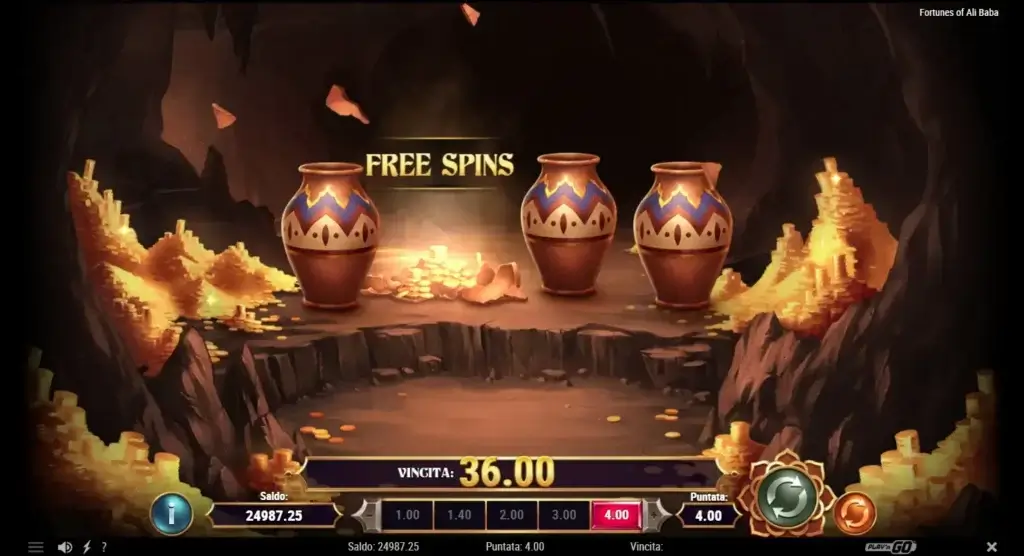 Il bonus game "Tana dei ladri" nella slot digitale Fortunes of Ali Baba