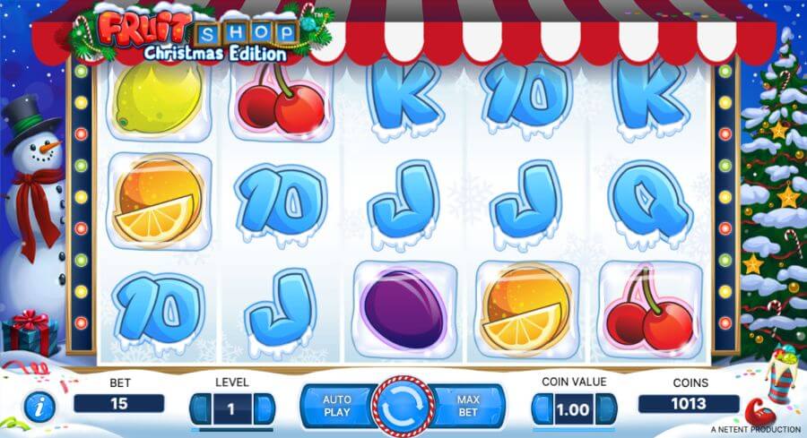 Schermata del gioco standard sulla slot Fruit Shop Christmas Edition