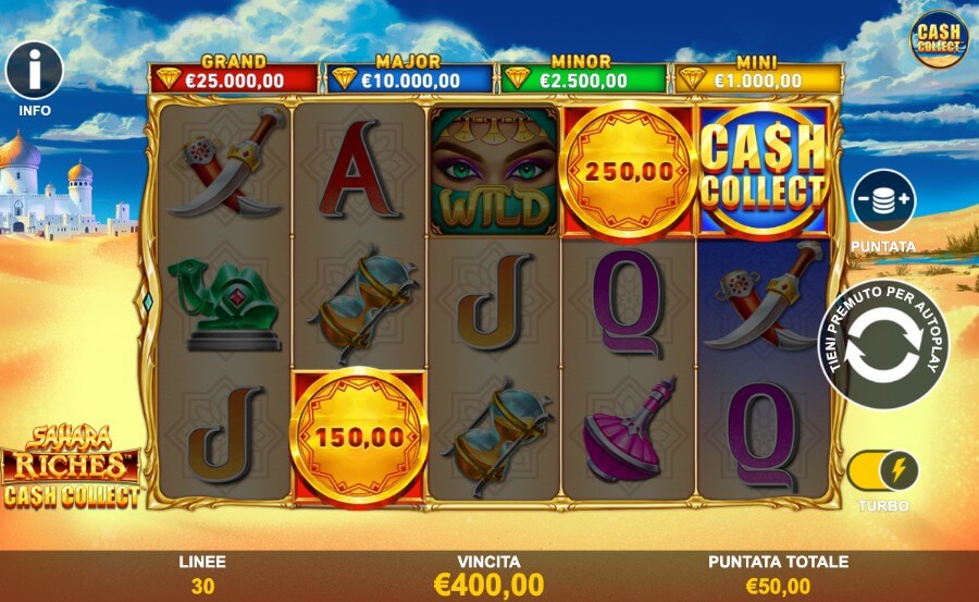 Funzione Cash Collect della slot Sahara Riches Cash Collect