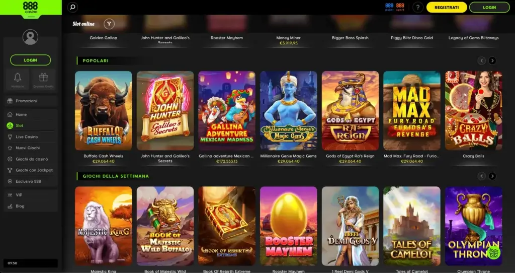 Lista di giochi disponibili su 888 casinò