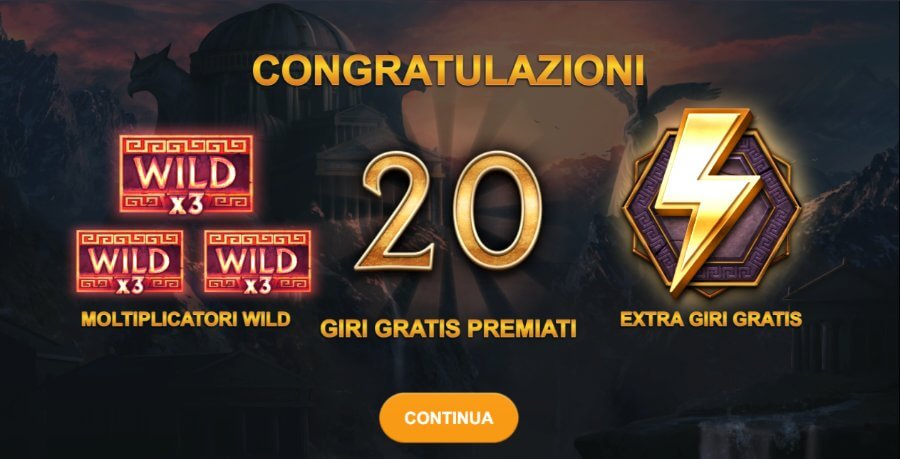 Pacchetto extra vinto alla slot Griffin's Quest
